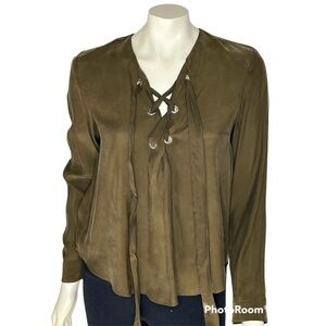 Zara Woman Lace Up Front Blouse Sz Med